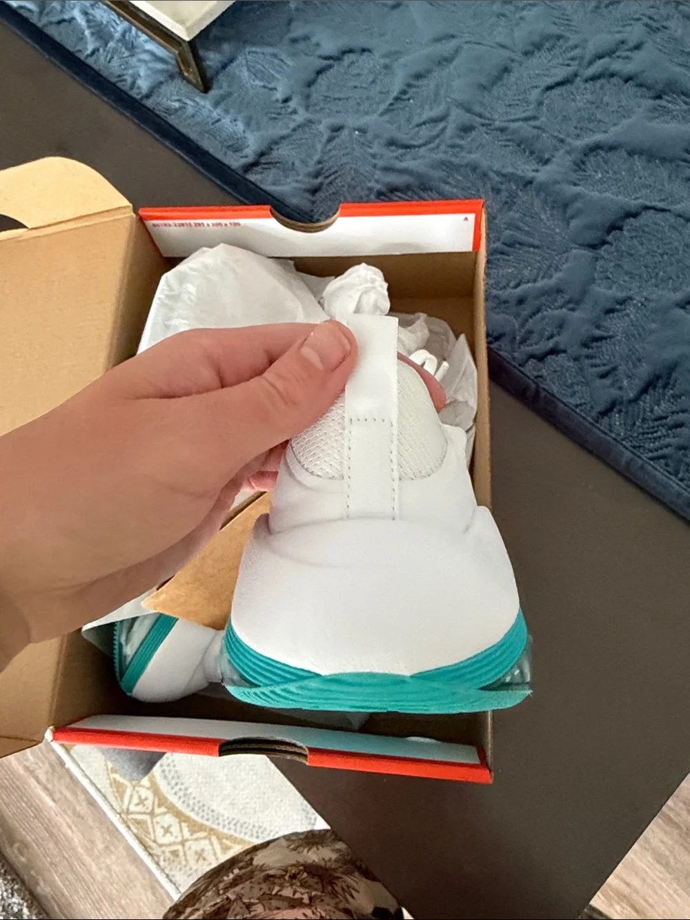 Nike White Sneakers with Teal Swoosh and Teal Accents